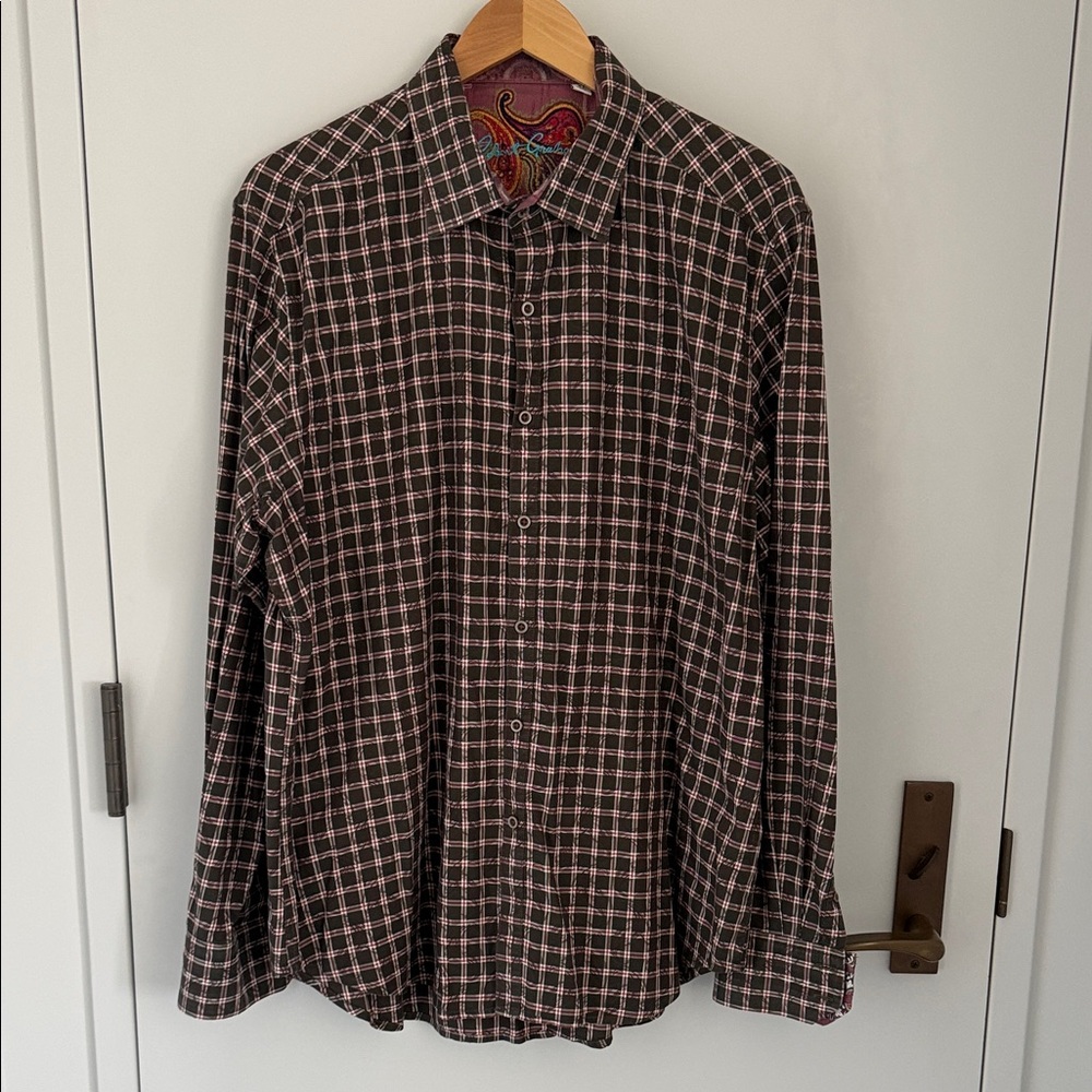Robert Graham Classic Fit Olive Button Down XL w/Accent Color Cuff/Collar